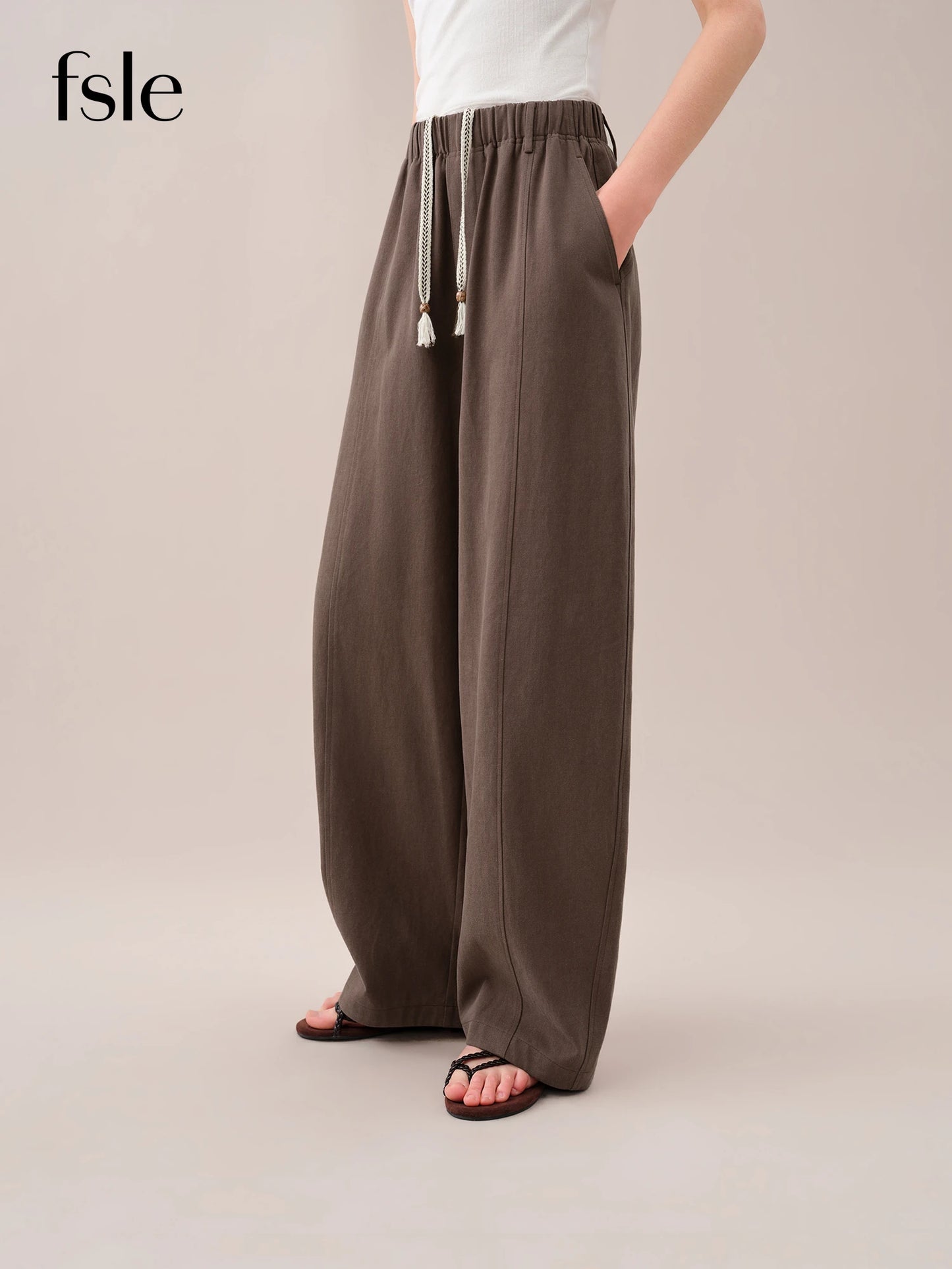 FSLE【Premium Series】2026 Summer Women's Arc Leg Relaxed Fit Wide Leg Pants with Elastic Waist - Casual Comfort for Daily Wear