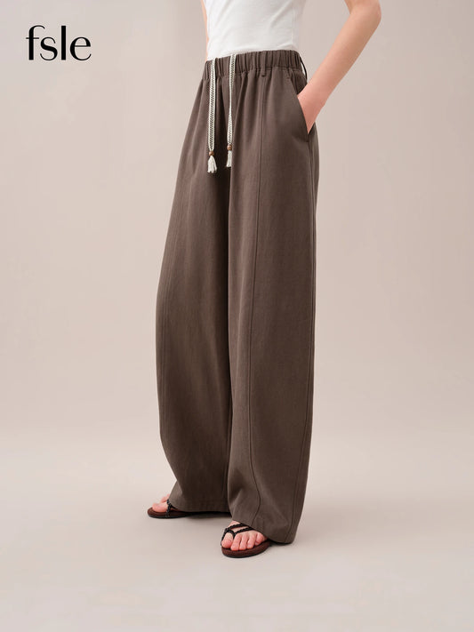 FSLE【Premium Series】2026 Summer Women's Arc Leg Relaxed Fit Wide Leg Pants with Elastic Waist - Casual Comfort for Daily Wear