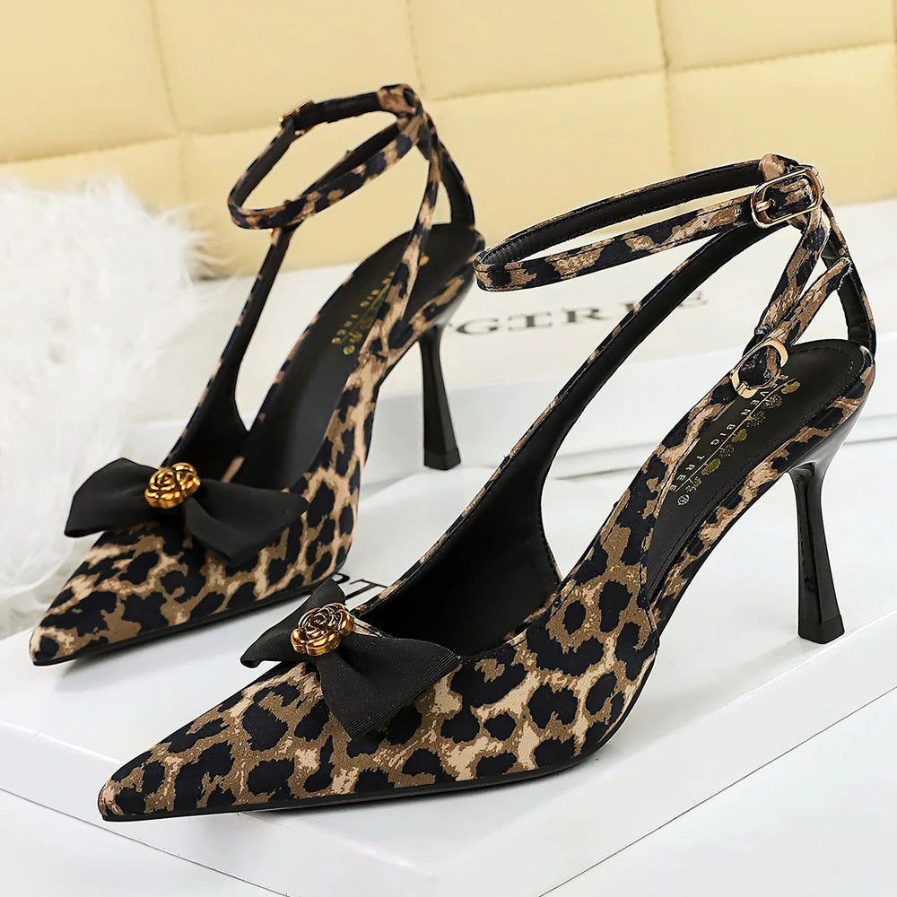 BIGTREE Shoes High-Heeled Sandals Women Pumps Metal Flower High Heels Women Stiletto 8 cm Bowknot Women Sandals Summer Shoes