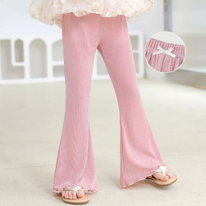 Girls' Summer Lightweight Bell Bottom Pants with Bow Height Enhancing Versatile Casual Pants for Kids Stylish and Comfortable
