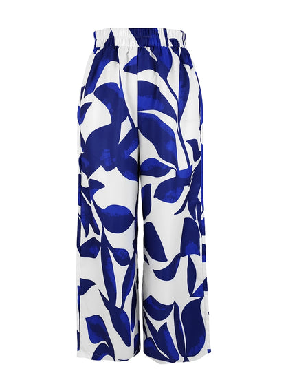 Autumn Winter Women Elegant Leaf Print Wide Leg Pants High Waist Loose Casual Trousers Vintage Palazzo Pants Streetwear Female