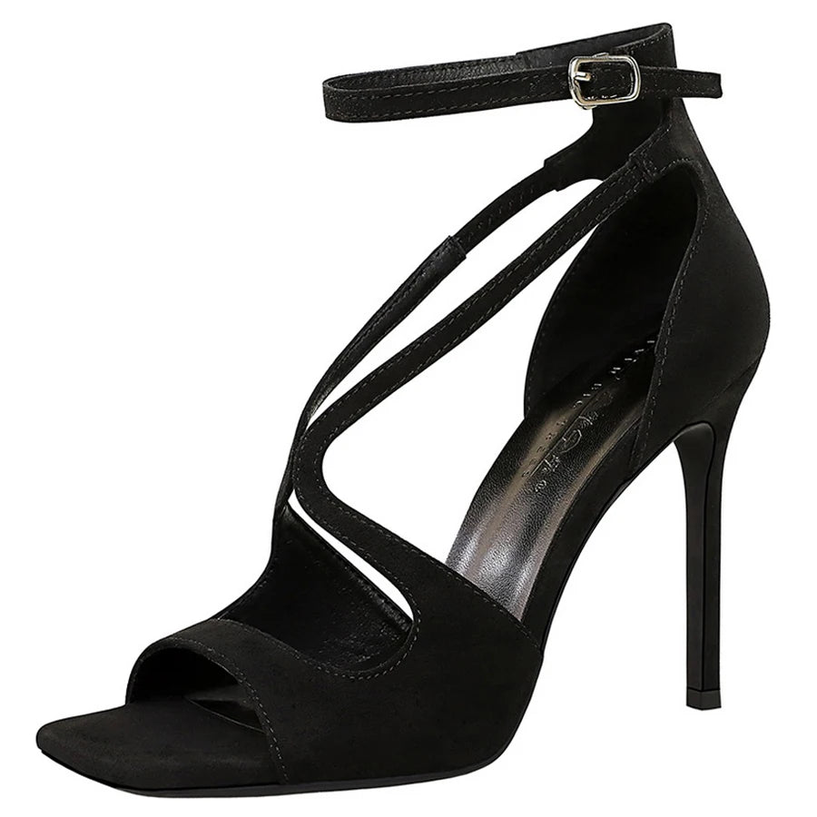 BIGTREE Shoes Leopard Print Heeled Sandals Women Summer Shoes Stiletto Heels 10.5 cm Sexy Party Shoes Hollow Out Lady Sandals