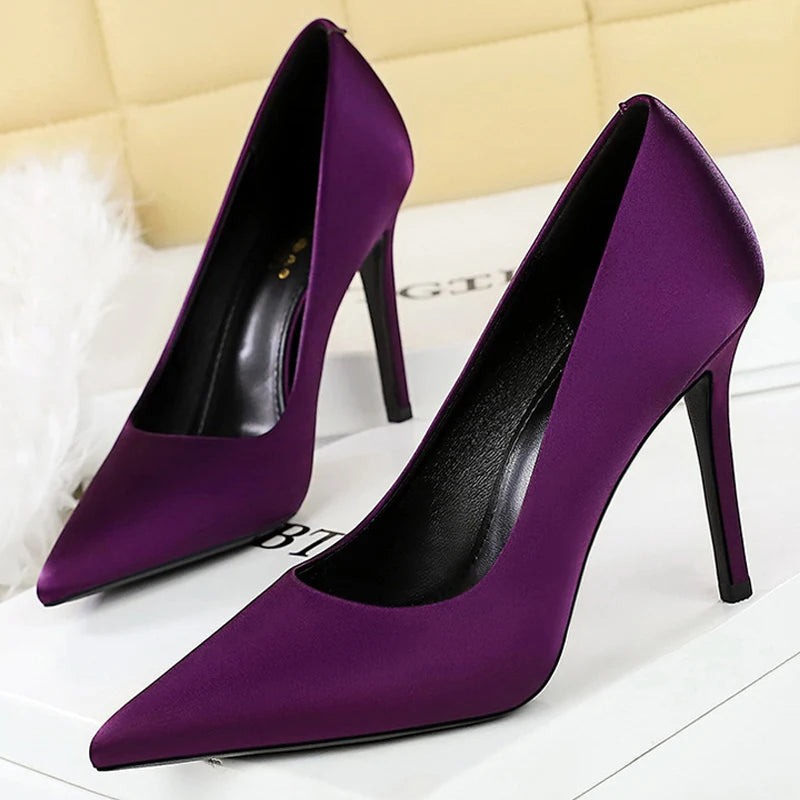 BIGTREE Shoes Women Pumps Fashion High Heels Premium Silk Satin Women Heels 10 Cm Stiletto Sexy Party Shoes Lady Office Shoes