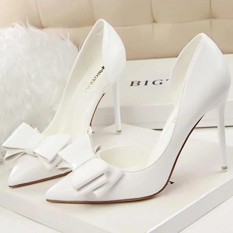 Plus Size 43 Women Classic Pumps High Heels Bowknot Women Pumps Stiletto 7.5 Cm 10 Cm Heels Women Basic Pump Party Shoes Ladies