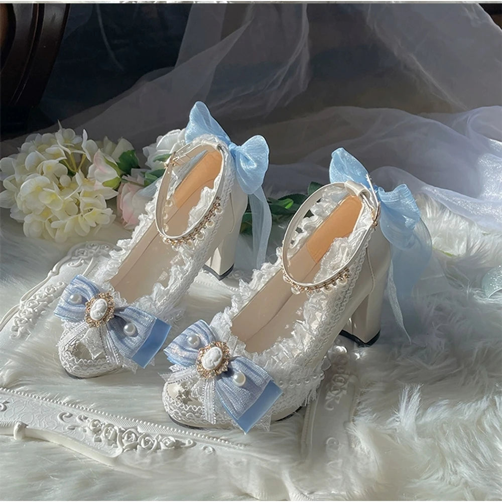 Lolita Original Handmade Lo Shoes Thick Heels Round Head High Heels Japanese Sweet Princess Girl Loli Tea Party Single Shoes
