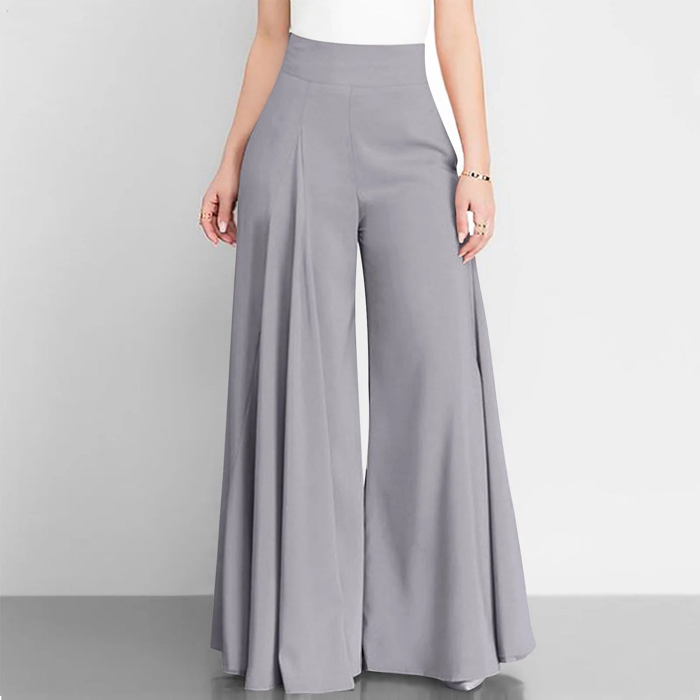Women's Thin Trousers Zipper Wide Legs Solid Color High Waist Elegant Spring Office Commuting Simple Versatile Casual Pants