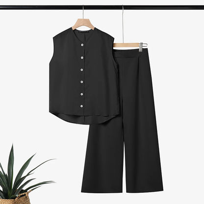 ZANZEA Summer Women 2 Pieces Sets Casual Solid Color OL Work Outfits O Neck Sleeveless Tanks Tops Pants Suit Loose Matching Sets