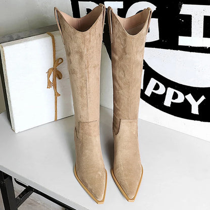 BIGTREE Shoes Women Knee-High Boots Autumn Winter Shoes High Boots Suede Middle Heel Pointed Tip Women Boots Botas Para Mujer