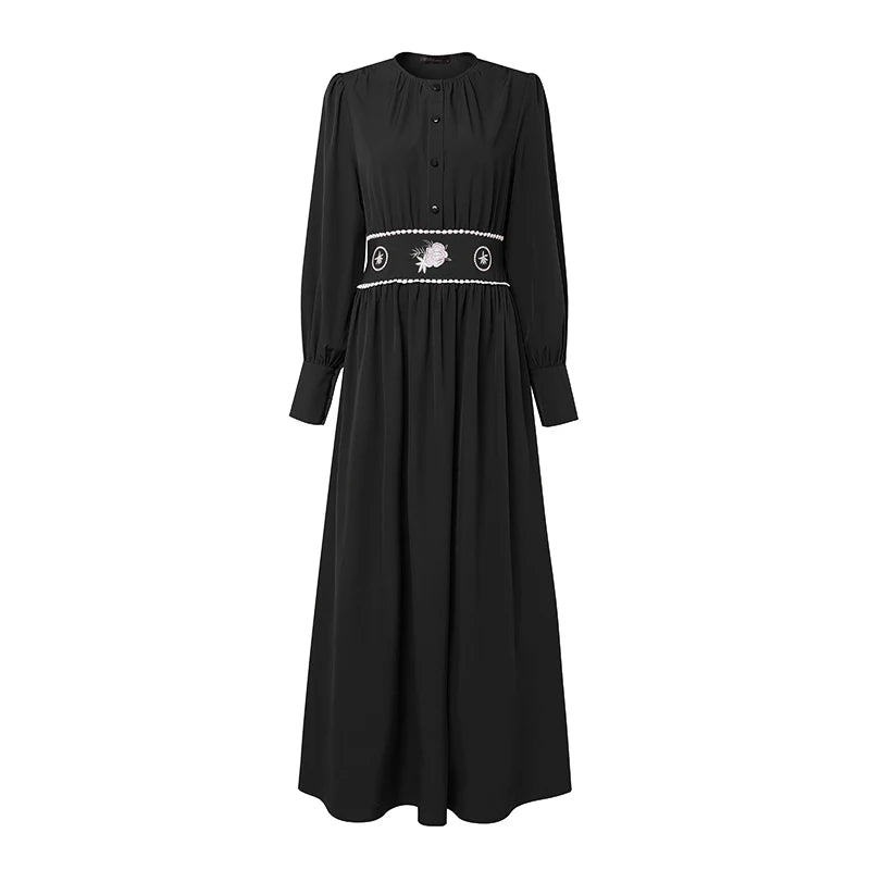 Ramadan Abaya ZANZEA Autumn Embroidered Dresses Muslim Robe Eid Dress IsIamic Clothing Women Long Sleeve Buttons Sundress Kaftan
