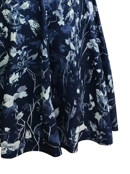 Elegant floral and printed V-neck mid-length pocket dresses for spring, summer and autumn, made of polyester blends