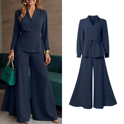 ZANZEA Plus Size Women's Minimalist Pant Suits Wide Leg Flared Pant & Long Sleeve Blouse 2pcs Sets Casual Loose Sets Outfits 5XL