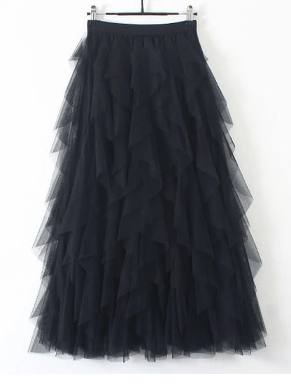 Tutu Tulle Long Maxi Skirt Women Fashion 2022 Korean Cute Pink High Waist Pleated Skirt Mesh Female Lady Aesthetic Faldas