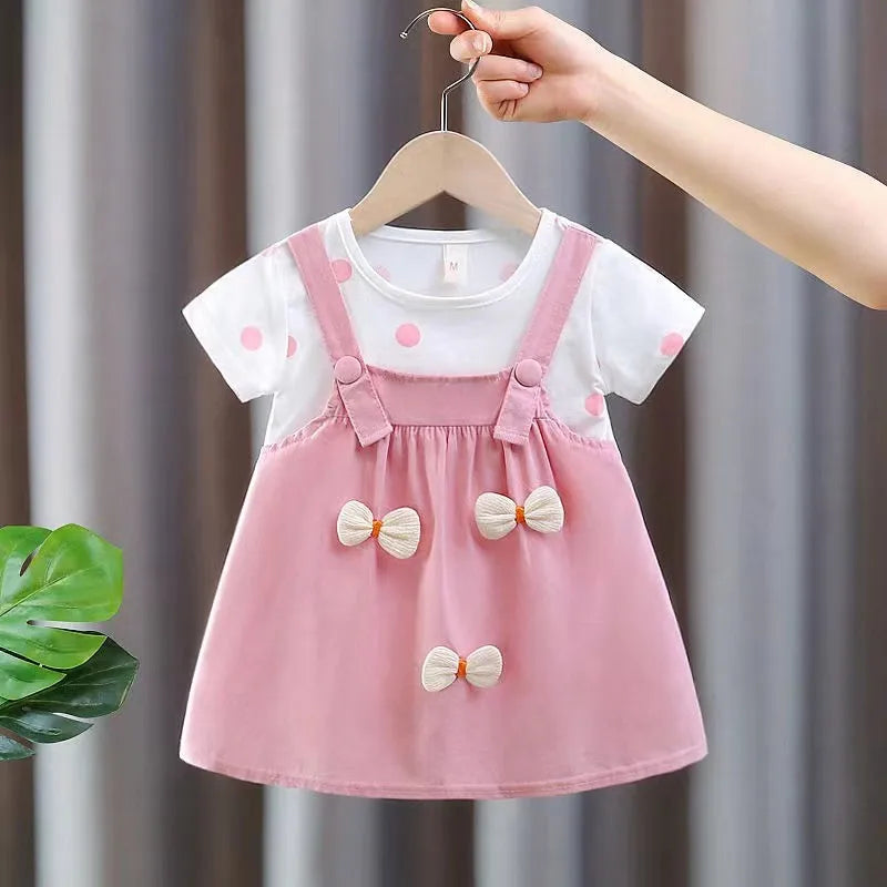 Baby Girl Clothes Summer Polka Dot Print Cute Three-Dimensional Bow Decoration Baby Dresses Sweet Birthday Party Baby Clothes