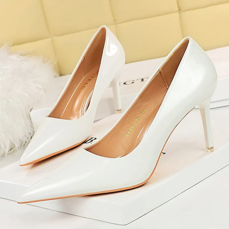 BIGTREE Shoes Patent Leather Women 7.5 cm 10.5 Heels Fashion Women Pumps Stiletto Heels Lady Shoes Large Size Sexy Party Shoe
