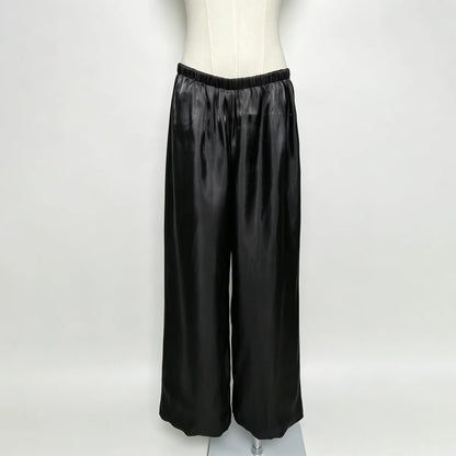 DNBS Satin Finish Women's Loose Balloon Pants, Elastic Cuffed Harem Trousers, Elegant Loungewear for Spring & Summer