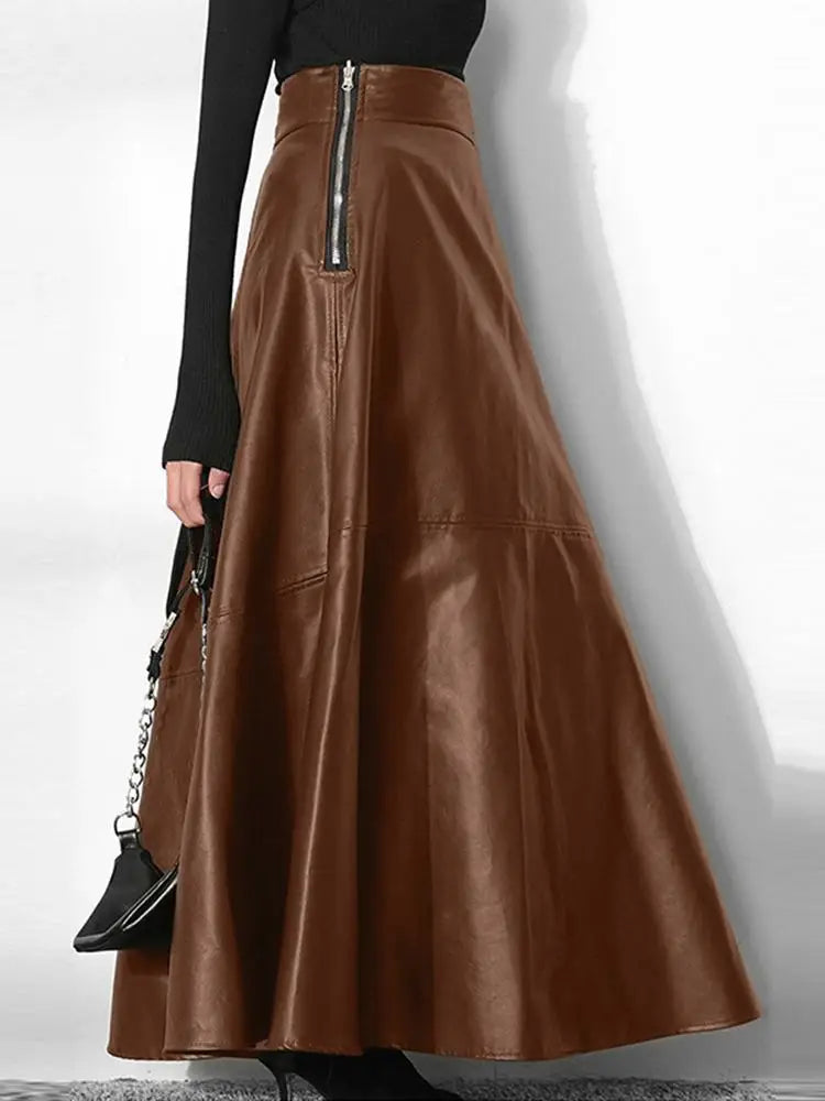 Women's Elegant OL Long Saias 2023 Fashion Solid Mujer Faldas ZANZEA PU Leather Maxi Skirts Casual High Waist Zipper Jupe Femme