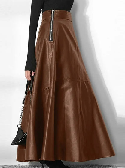 Women's Elegant OL Long Saias 2023 Fashion Solid Mujer Faldas ZANZEA PU Leather Maxi Skirts Casual High Waist Zipper Jupe Femme
