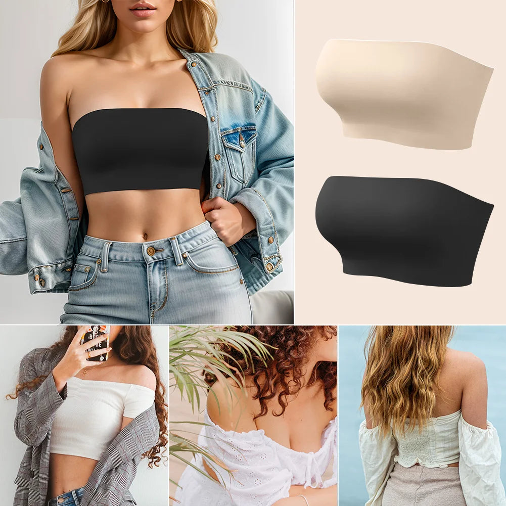 Sexy Seamless Strapless Tube Top Bra Women's Half Cup Ultra Thin Silicone Non-slip Underwear Off-the-shoulder  Dress Lingerie