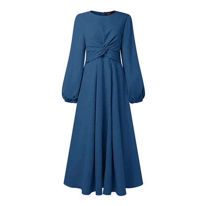 ZANZEA Elegant Muslim Abaya Dresses Ramadan Robe Stylish Women Long Lantern Sleeve Pleated Sundress Kaftan Solid Maxi Long Dress
