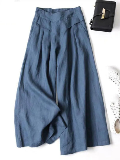Y2K Lady Nine-point Pants Mid-rise Cotton Linen Wide-leg Large Size Trousers Loose Casual Commuting Daily Wear Tights Sweatpants