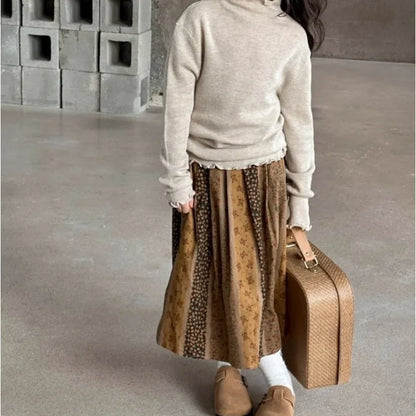 2025 New Cute Toddler Corduroy Floral Skirt Spring Autumn Kids' Half Skirt Stylish Corduroy Floral Dress for Girls Age 3-8