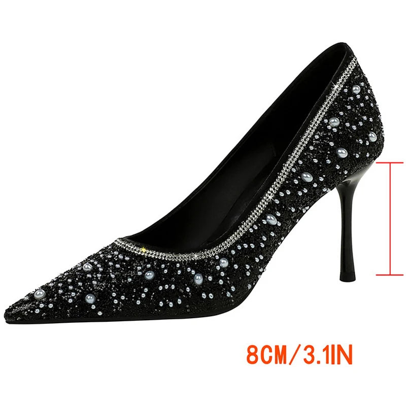 BIGTREE Shoes Temperament High Heels Women Shoes Sequin Beading Women Pumps Stiletto 8 cm Heels Sexy Party Shoes Luxury Pumps