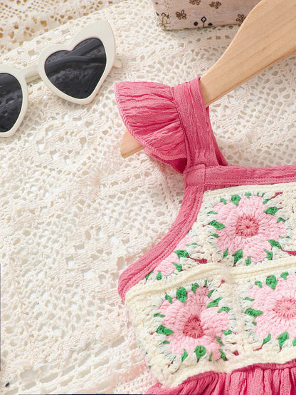 Girls Casual Cute Two-Piece Set with Puff Sleeves Square Collar Ruffle Hem Top And Pants Spring Summer Outfit for Kids
