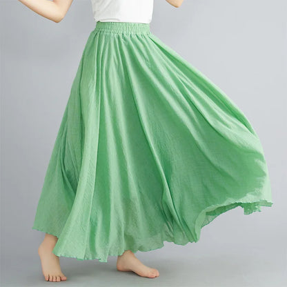 new 2020 Women Linen Cotton Long Skirts Elastic Waist Pleated Maxi Skirts Beach Boho Vintage Summer Skirts Faldas Saia