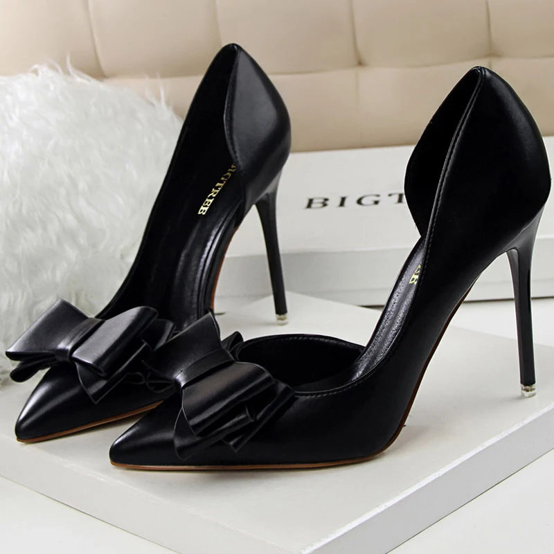 Plus Size 43 Women Classic Pumps High Heels Bowknot Women Pumps Stiletto 7.5 Cm 10 Cm Heels Women Basic Pump Party Shoes Ladies