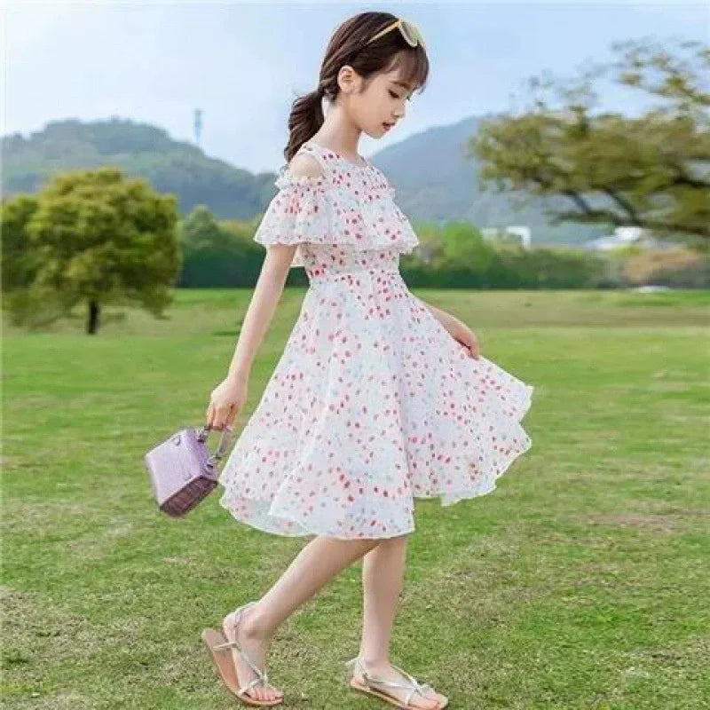 Thin Girl Summer Dress Robe Fille Floral Chiffon Princess Dress Children's Clothing Summer Girls Casual Dresses Kids Vestidos