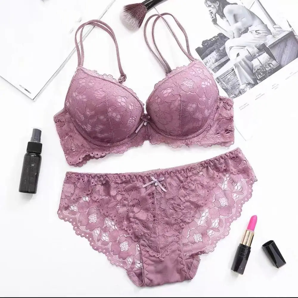 Sweet Mesh Lace Flower Bra Low Waist Bowknot Push Up Bra Women Intimates Non Slip Bra Panties Set Beach