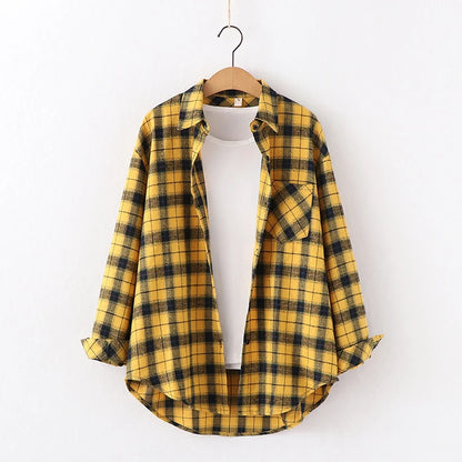 Fresh Flannel Plaid Shirt Women 2026 New Female Blouses and Tops Cotton Loose Long Sleeve Casual Shirts Fine Women's Clothes