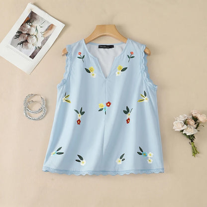 ZANZEA Woman Summer Floral Prints Tank Tops V-Neck Lace Trim A-Line Sleeveless Tops Casual Vacation Beach Blouses 2026 New