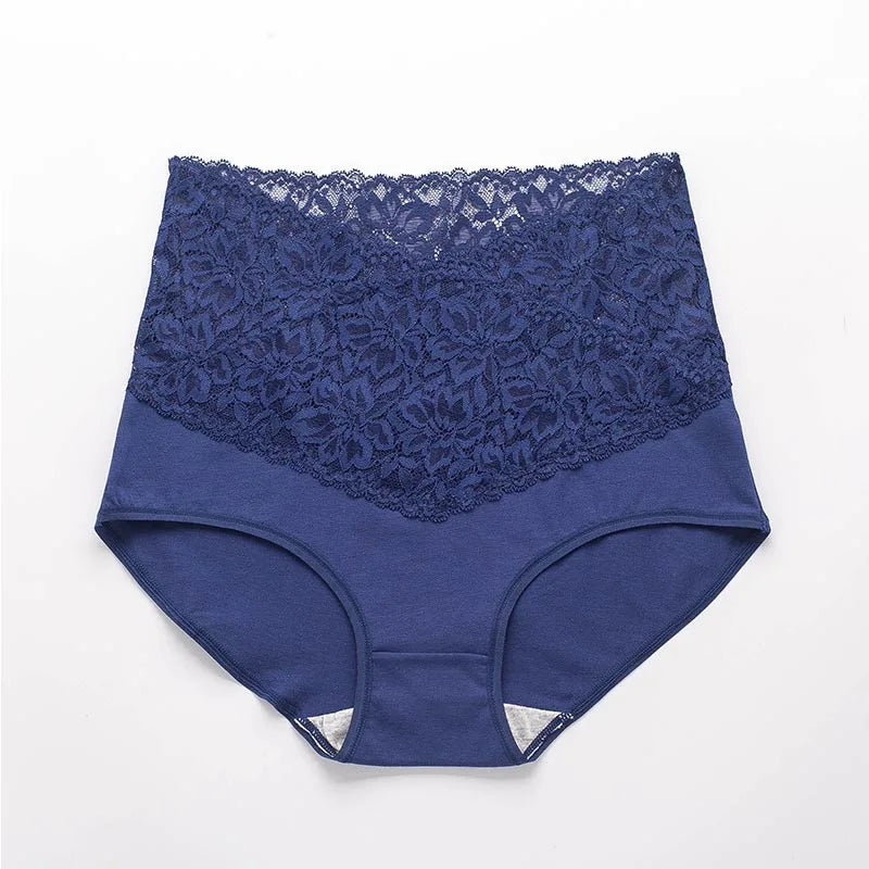 V-neck High Waist Underwear Women Cotton Lace Panties Hot Temptation Girls Belly Briefs