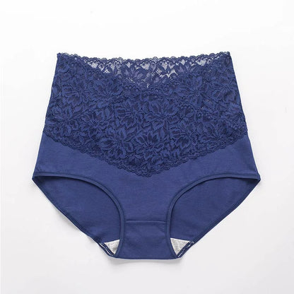 V-neck High Waist Underwear Women Cotton Lace Panties Hot Temptation Girls Belly Briefs