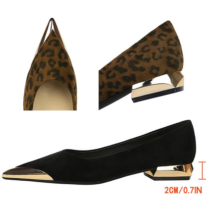 Retro Women's Low Heeled Shoes Suede Ladies Shoes Metal Pointed Tip Women Shoes Comfortable Female Shoes Low Heel Office Shoes