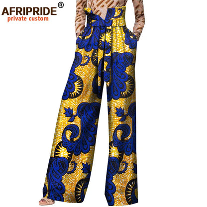 2026African Pants for Women Plus Size Wear Trousers Customzied High Waist Full Length Back Zipper Pants with Sashes A1821002