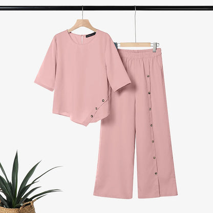 ZANZEA Fashion Summer Half Sleeve Blouse Pant Sets 2026 Women Matching Sets 2PCS OL Work OutfitsAsymmetrical Tops Trousers Suit