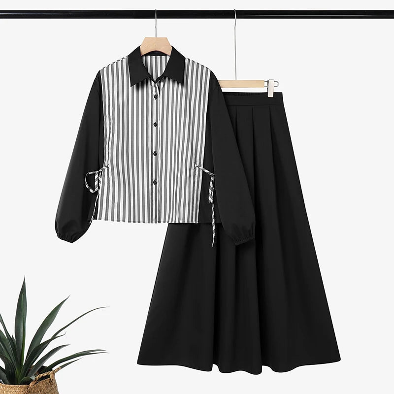ZANZEA Eid Mubarek Outfits Muslim Sets Hijab Women Long Sleeve Patchwork Shirt Maxi Long Skirt Suit Dubai 2 Pieces Sets Ramadan