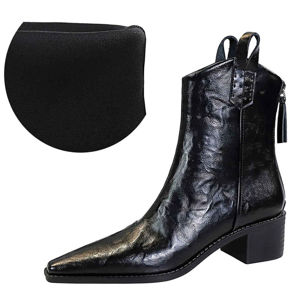 BIGTREE Designer Punk Vintage Pointed Toe Women Ankle Boots Autumn Winter Zipper Shoes Women Fashion Square Heel Botas Mujer