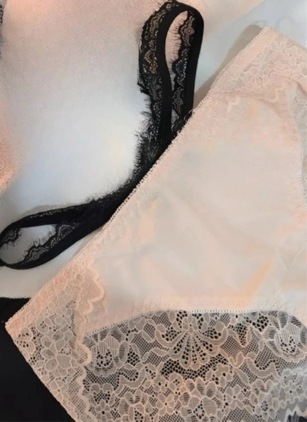 Japanese Kawaii Lace Bralette Set - Crisscross Straps Push-Up for Small Bust, Wire-Free Cutout Bra Enhancer & Sexy Gather Effect