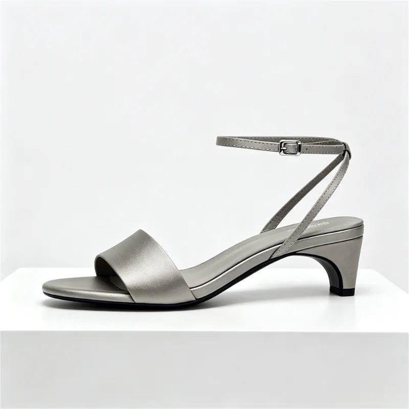 Elegant Square Toe Ankle Strap Heeled Sandals Women Sexy Peep Toe Low Wide Heel Summer Shoes Cozy Satin Designer Shoes for Women