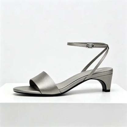 Elegant Square Toe Ankle Strap Heeled Sandals Women Sexy Peep Toe Low Wide Heel Summer Shoes Cozy Satin Designer Shoes for Women