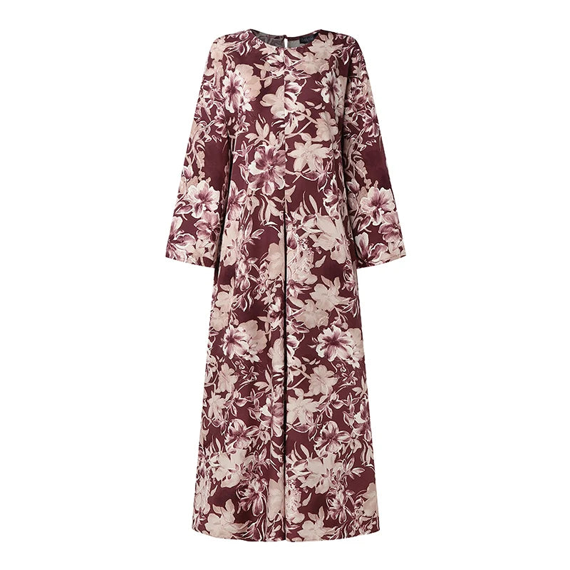ZANZEA Modest Muslim Abaya Hijab Dress 2026 Fashion Women Long Sleeve Floral Printed Sundress Dubai Robe Femme Vestidos Ramadan