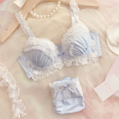 UK Trending! MOYISU Kawaii Lolita Bra Set Full Cup G Heavy Underwire Support Heavy Lace Thin Cup Pure Sexy Teen Lingerie Summer