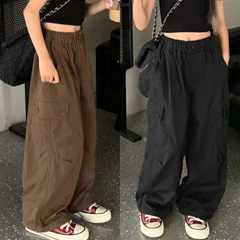 Summer Kids' Tactical Joggers 5-12 Years Lightweight Straight Cargo Pants Breathable Stretchy Outdoor Playwear for Girls Wear