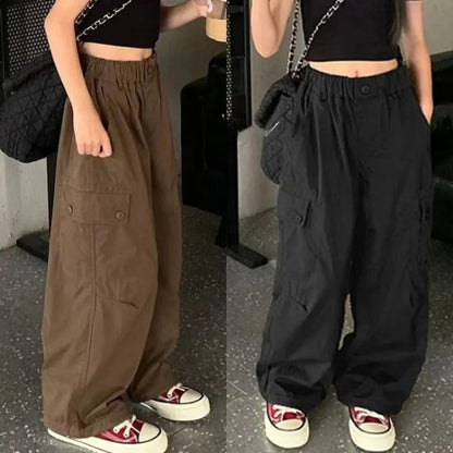 Summer Kids' Tactical Joggers 5-12 Years Lightweight Straight Cargo Pants Breathable Stretchy Outdoor Playwear for Girls Wear