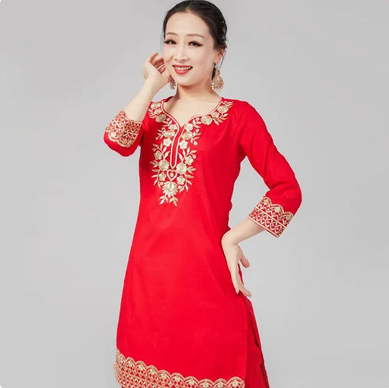 Indian Clothing Women's Pure Cotton Embroidered Side Concealed Long Sleeved Shirt Pakistan