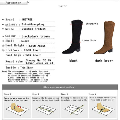 BIGTREE Shoe Women Knee-High Boots Suede Knight Boots Women Shoes Rear Zipper High boots Thick Heel Autumn Winter Boots Mid Heel