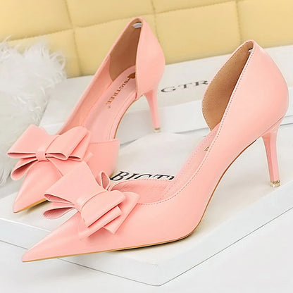 Plus Size 43 Women Classic Pumps High Heels Bowknot Women Pumps Stiletto 7.5 Cm 10 Cm Heels Women Basic Pump Party Shoes Ladies